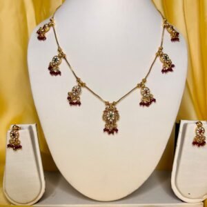 antique jewellery, charm necklace, ruby finish jewellery, kundan jewellery, temple jewellery, South Indian jewellery, festive jewellery, imitation jewellery, antique gold necklace, traditional necklace set