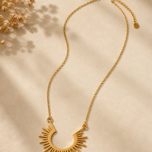 Gold sunburst pendant necklace