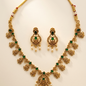 Divine Peacock Charm Necklace Set - Royal Green