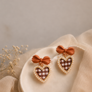 Mocha Bow hearts korean fashion daily wear earrings